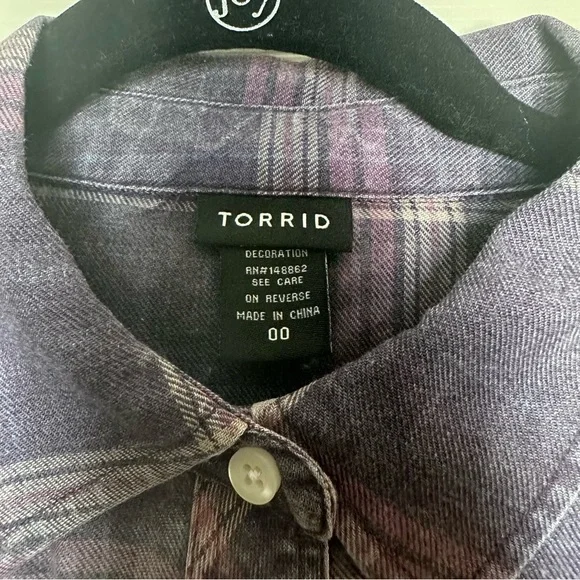 TORRID PURPLE PINK PLAID BUTTON DOWN SHIRT SIZE 00 NEW WITHOUT TAGS. - Picture 10 of 10